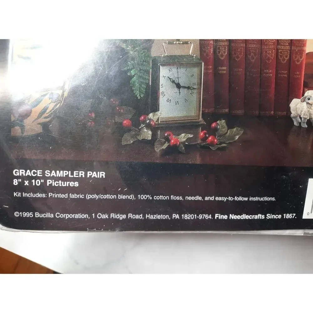 BUCILLA Stamped Cross Stitch Kit Grace Sampler Pair 64387 1995 8x10
